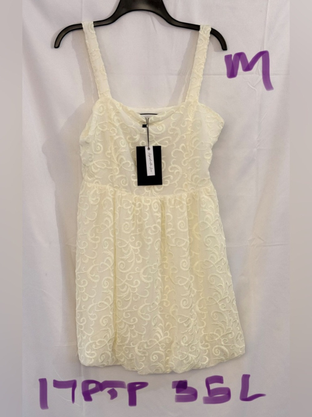 Cream Embroidered Lace Mini Dress with Delicate Overlay